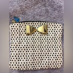 Betsey Johnson Gold Bow Cream and Black Dot Accessory Bag
